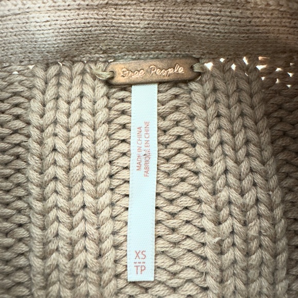 Free People Knit Cropped Taupe Sweater with Ribbed Mock Neck - Picture 7 of 9